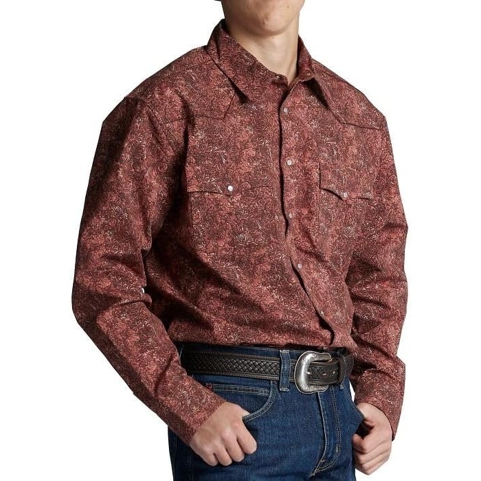 image:imageJustin HJ1508 HJ Sons Two Pocket Shirt Mens WesternStyle Long Sleeve Snap Closure WrinkleFreeFloral Leather Print