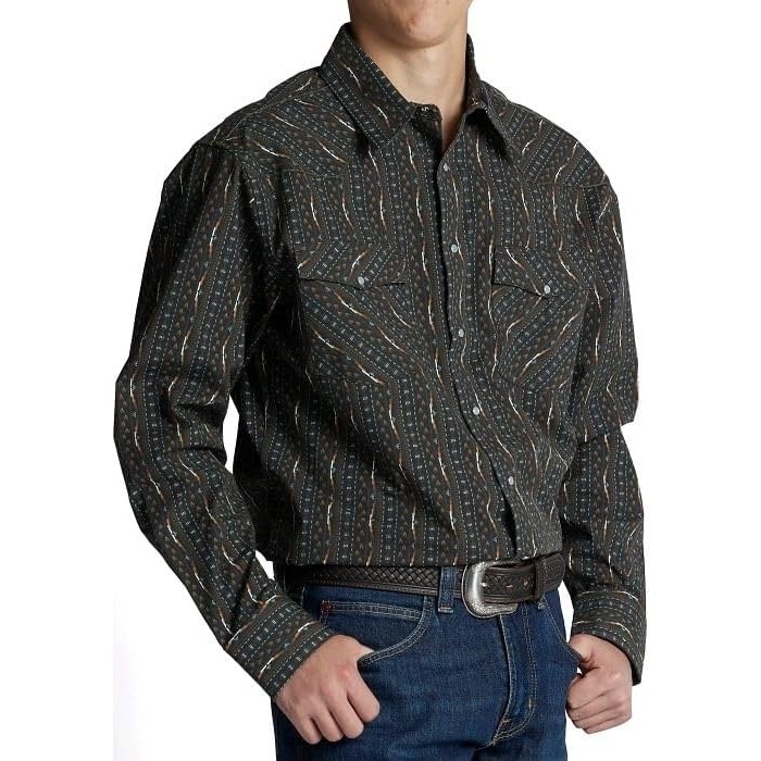 image:imageJustin HJ1508 HJ Sons Two Pocket Shirt Mens WesternStyle Long Sleeve Snap Closure WrinkleFreeSerapa Strip Print