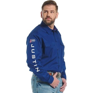 image:imageJustin J1500 Team Shirt Two Pocket Button Down  Mens Classic Fit Lightweight Short Sleeve Perfect for Casual OutingsBlue Depth