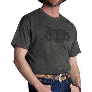 image:imageJustin Logo Tee for Men  Comfortable Western Style TShirt Soft CottonPolyester Blend Tagless Neck Everyday WearCharcoal Grey