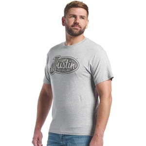 image:imageJustin Logo Tee for Men  Comfortable Western Style TShirt Soft CottonPolyester Blend Tagless Neck Everyday WearHeather Grey